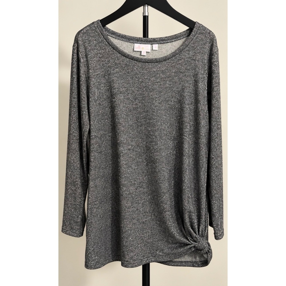 Belle by Kim Gravel Grey Metallic Side Knot Long Sleeve Top 3X NWT